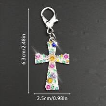 3pcs Luxury Floral Rhinestone Cross Keychain Pendant, Women's Bag, Car Key Charm, Valentine's Day, Christmas Gift Accessories. - A - View 4