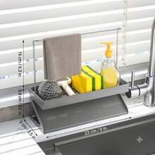 1pc Kitchen Sink Organizer Rack, Dishcloth Drying Rack, Countertop Dish Soap & Brush Storage Rack With 45° Slanted Auto-Drain Tray And Dishcloth/Towel Hanging Bar - Multicolor - View 7