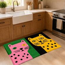 1pc Polka Dot Leopard Contrast Color Artistic Pattern Printed Faux Cashmere Kitchen Mat, Absorbent Kitchen Floor Mat, Kitchen Rug, Long Strip Foot Mat, Sink Front Mat, Suitable For Kitchen, Bathroom, Entryway, Hallway, Laundry Room And Home Decor - Multicolor - View 5