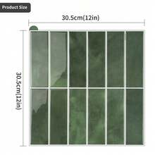Self-Adhesive Anti-Splash Wall Tile, 12*12 Inch Green Marble Strip Self-Adhesive Wall Tile, Glossy Waterproof Oil-Resistant Removable Mosaic Tile Sticker, 2D Textured Decorative Wall Sticker, Suitable For Kitchen, Bathroom, RV, Laundry Room Wall Decoration - Dark Green Large Size - View 2