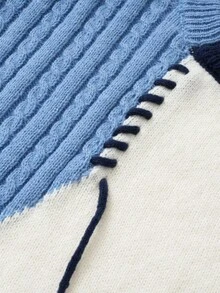 1件男士拼色套頭針織毛衣 冬季 - 淺藍色 - 查看 4