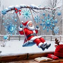 1 miếng dán kính tĩnh điện hình ông già Noel đung đưa, decal kính hai mặt nhìn thấy được, có thể tái sử dụng, họa tiết cành cây tuyết bông băng giá, trang trí Giáng sinh, phù hợp cho nhà bếp, cửa hàng boutique, cửa kính trưng bày, trang trí lễ Giáng sinh trong nhà và ngoài trời - Một cỡ - Xem 10