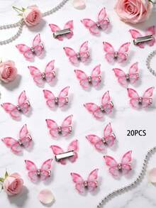 20PCS/10PCS Multi-Color Double Layer 3D Butterfly Hair Clips, Cute Princess Versatile Side Hair Accessories, Suitable For Daily Use - Blue - View 16