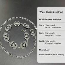 Women's Bohemian Style Oval Hollow Sun Metal Waist Chain, Vintage Versatile Body Chain For Dresses - Silver - View 5