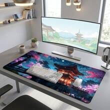 Japanese Sakura Temple Night Scene Pattern Extra Long Gaming Mouse Pad And Desk Mat Set, Non-Slip Durable Rubber Base, Smooth Surface, Suitable For PC Laptop Office Home, Abstract Art Decoration, Back To School Supplies - A - View 8