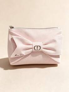 Dior Pink Bow Luxury Makeup Bag, Metal Buckle Fabric Cosmetic Organizer - Pink Bow Makeup Bag - View 1