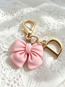 1pc 2-In-1 26 Letters + Pink Bow Lobster Clasp, Exquisite Cute Pink Bow Keychain/A-Z 26 Letters Keychain/Suitable For Bags, Wallets And Other Decorative Accessories, Ideal Holiday Gift Accessory - Multicolor - View 16