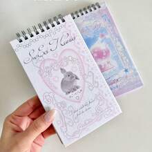 Colorful Romantic Narrow Notebook, Korean Style Collage Spiral Notebook, Sweet Vintage Lace Pattern Spiral Notebook, Rabbit & Crystal Ball Printed Planner Diary, Student Office Daily Writing Notebook - Multicolor - View 3