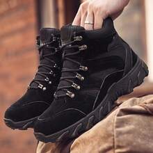 Vintage Style Men's High-Top Casual Boots Lace-Up Thick Sole Design Multi-Color Options Daily Commute Shoes - Black - View 8
