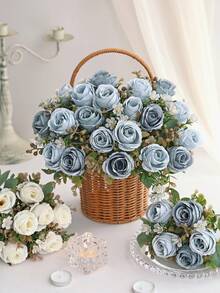 1pc Artificial Rose Bouquet, Suitable For Home Decor, Kitchen Decor, Autumn Decor, Outdoor Decor, Table Decor, Wedding Decor, Artificial Plants, Women's Gift, Back To School - Blue - View 10