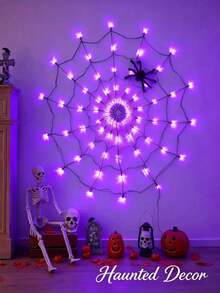 Halloween Spider Web Light, Glowing Spider Web With 1 Spider, Giant 1.2m Size, 70 LED Lights, 8 Lighting Modes, Suitable For Indoor/Outdoor Yard And Haunted House Decoration, Purple Light (Includes Spider) - Spider Web Light - View 11