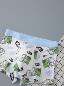4 piezas/Paquete Calzoncillos tipo bóxer cómodos y suaves con estampado de dibujos animados para niños pequeños - Multicolor - Ver 3