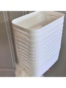 10 White Storage Boxes, White Stackable Storage Baskets Organizer Boxes, Can Store Desktop Snacks, Stackable White Plastic Storage Buckets With Handles, Used For Organizing Desktop Clutter, Suitable For Baby, Nursery, Bookshelf, Game Room, Bedroom, Office, Closet, Home - Multicolor - View 1