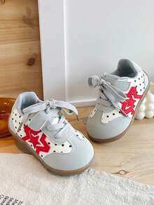Kids' Polka Dot & Star Decor Hook & Loop Casual Skate Shoes, Non-Slip Versatile Sports Sneakers For Boys/Girls - Grey - View 1