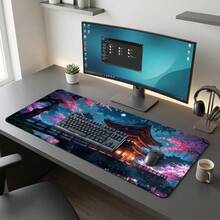 Japanese Sakura Temple Night Scene Pattern Extra Long Gaming Mouse Pad And Desk Mat Set, Non-Slip Durable Rubber Base, Smooth Surface, Suitable For PC Laptop Office Home, Abstract Art Decoration, Back To School Supplies - A - View 10