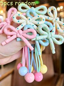 5/1pc Cartoon Bow Macaron Hair Ties, Colorful Polka Dot Candy Color Hair Bands, High Elasticity Ponytail Hair Clips, No Damage Hair Accessories, Firm Hold, Suitable For Daily Use, Random Color - Multicolor - View 8