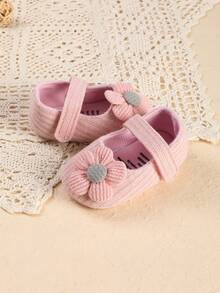 1 Pair Girls Solid Color Fabric Flower Flat Fashion Soft Sole Cute Princess Shoes, Suitable For Spring And Autumn - Pink - View 4