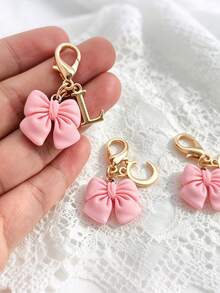 1pc 2-In-1 26 Letters + Pink Bow Lobster Clasp, Exquisite Cute Pink Bow Keychain/A-Z 26 Letters Keychain/Suitable For Bags, Wallets And Other Decorative Accessories, Ideal Holiday Gift Accessory - Multicolor - View 2