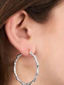 1 Pair Daily Hoop Earrings For Women, Wedding Engagement Party Jewelry, Valentine's Day Gift - Silver - View 4