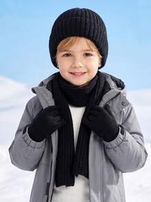 3 piezas/Set Gorro de punto unisex para niños pequeños + Guantes + Bufanda Conjunto de 3 piezas, Conjunto de 3 piezas de invierno, Conjunto térmico de punto para niños pequeños otoño invierno, Conjunto de 3 piezas de gorro bufanda guantes para niños, Conjunto de 3 piezas de invierno de punto para niños y niñas pequeños - 3 piezas - Ver 5