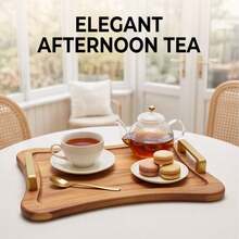 1pc Rectangular Tray With Handle, Wooden Serving Tray, Multi‑Functional Kitchen Accessory For Dessert Fruit Tea Coffee Snacks, For Living Room Bedroom Camping, Christmas Halloween Valentine's Day Holiday Gift - View 5