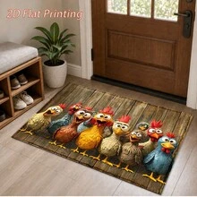 1pc Cartoon Farm Rooster Print Faux Cashmere Kitchen Mat, Absorbent Kitchen Rug, Kitchen Carpet, Long Runner Mat, Sink Front Mat, Suitable For Kitchen, Bathroom, Entryway, Hallway, Laundry Room And Home Decor - Multicolor - View 6