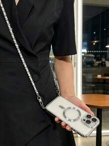 1件磁吸鏈條電鍍TPU手機保護殼，適用於 18/18PRO/18PROMAX/17Air/8p/X/XS/XR/XS Max/11/11 Pro/11 Pro Max/12/Phone 12 Pro/11 Pro Max/12/12 Pro/12 Pro Max/13/13 Pro/13 Pro Max/14/14 Pro/16 Plus/14 Pro Max/15/15 Pro/15 Plus/15 Pro Max/17/17pro/17promax - 銀色 - 查看 4