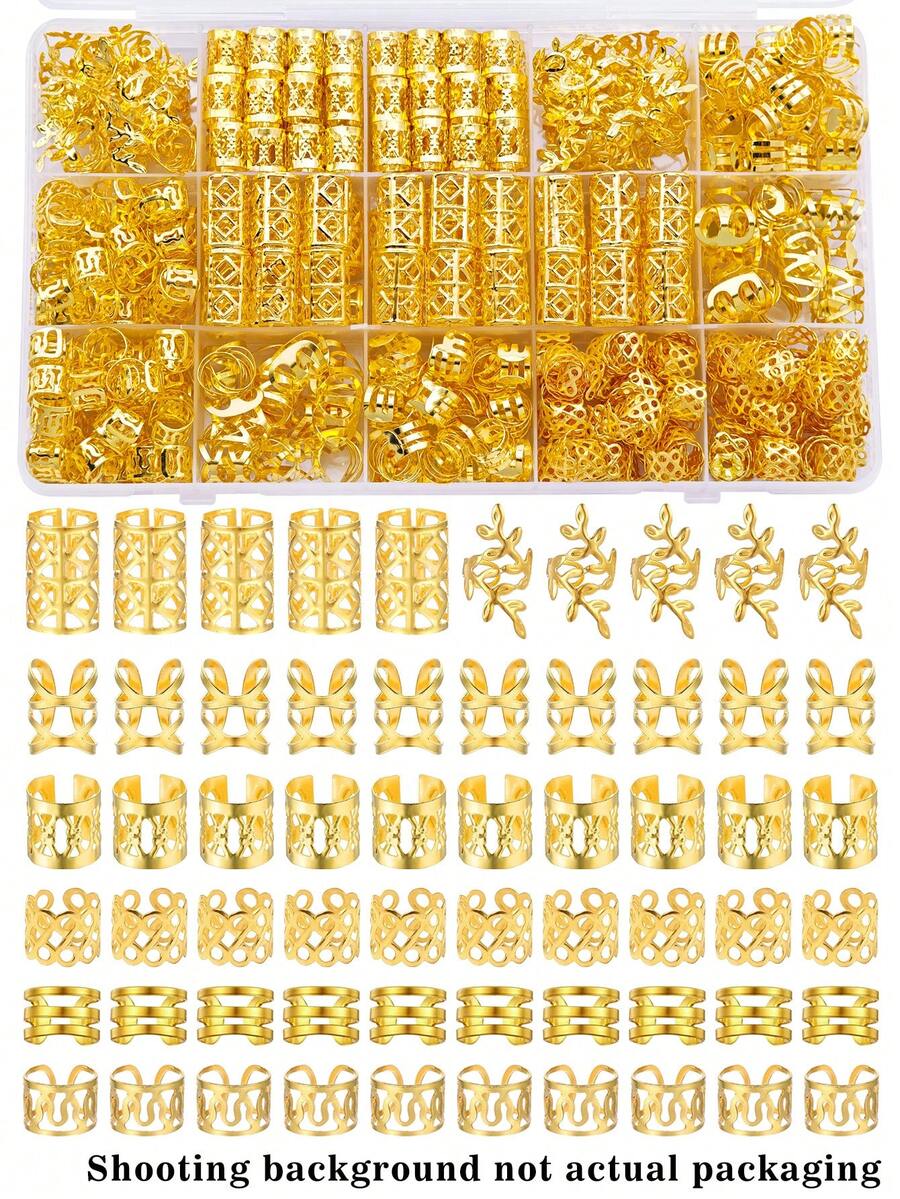 140件經典混色髮編環套組，編髮/髒辮配件，髮環袖扣夾，髒辮飾品珠寶裝飾