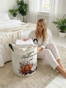 1pc Storage Basket Laundry Basket Laundry Tub Halloween Print Design Foldable Multi-Purpose With Handle Storage Basket Suitable For Daily Storage Of Clothes, Jewelry, Toys, Etc. - Multicolor - View 5