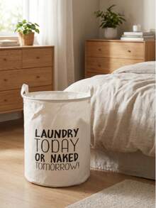 1pc Polyester Laundry Basket, Modern Letter Pattern Laundry Basket, Suitable For Home Laundry Basket, Dish Basket, Bathroom Storage Basket, Storage Basket, Foldable Laundry Basket - Beige - View 3
