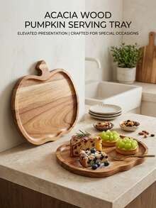 2/3pcs Set Acacia Wood Serving Tray, Snack Appetizer Beverage Platter, Christmas Halloween Easter Party Camping Home Restaurant Gift Tableware - Khaki - View 2