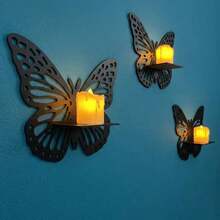 Wooden Wall Floating Butterfly Candle Holder, Room Decoration Rack, Gemstone Small Item Display Rack, Home Wall Decoration Rack, Wedding Wall Decor Candle Holder. - Multicolor - View 5