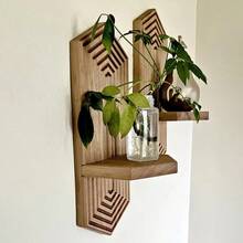 Hexagonal Floating Shelf For Plants And Small Items, Mid Century Modern Boho Wall Decor,Bohemian Diamond Shaped Room Decor Wall Shelf. - Multicolor - View 2