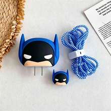 Warner Bros 1 Set Batman Charging Cable Data Cable Protector, Compatible With 20W Charger, Party Favor, Suitable For Daily And Office Use, Includes Large And Small Heads, Silicone Cable Tie And 1.4m Coiled Cable, Great Gift For Birthday And Holiday - Multicolor - View 13