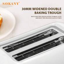 Pemanggang Roti Sarapan Rumah Tangga SOKANY 022, Daya Tinggi 700W, 6 Pengaturan Pemanggangan yang Dapat Disesuaikan, Slot Ganda Lebar 30mm, Lapisan Dalam Stainless Steel 304, Mesin Pemanggang Roti Dapur Ringkas untuk Sarapan Harian - Putih - View 8