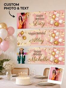 Personalized Photo And Name Birthday Banner, Custom Happy Birthday Backdrop, Balloon And Confetti Party Decoration, Picture Upload Celebration Banner For Birthday Party Events, Personalized Party Sign For Women, Men, Family And Friends - Multicolor - View 10