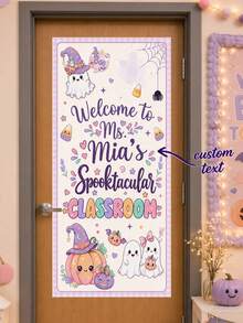 Custom Teacher Name Halloween Classroom Door Banner, Personalized Welcome Sign With Ghost, Pumpkin And Witch Hat Artwork, Spooktacular School Entrance Decor For Preschool, Kindergarten And Elementary Teachers, Fall Classroom Display And Teacher Gift. - Multicolor - View 8