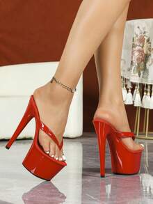 Model Pole Dance Eropa & Amerika untuk Pernikahan, Pesta Musim Semi/Panas, Sepatu Hak Tinggi Kristal Transparan Bernapas untuk Klub Malam - Merah - View 4