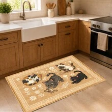 1pc, Cat Cartoon Pattern Printed Faux Cashmere Kitchen Mat, Absorbent Kitchen Floor Mat, Kitchen Rug, Long Strip Foot Mat, Sink Front Mat, Suitable For Kitchen, Bathroom, Entryway, Hallway, Laundry Room And Home Decor - Multicolor - View 2