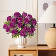 1pc Artificial Rose Bouquet, Suitable For Home Decor, Kitchen Decor, Autumn Decor, Outdoor Decor, Tabletop Decor, Wedding Decor, Artificial Plants, Women's Gifts, Back To School - Purple - View 7