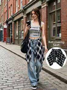 Unisex Faux Shirt Hem, Striped Layered Shirt Extender With Waist Tie, Multi-Functional Street Style Layering Top Accessory, Suitable For Hoodies, Dresses And Skirts, Abdominal Coverage And Shaping Faux Layer, Unisex - A - View 5