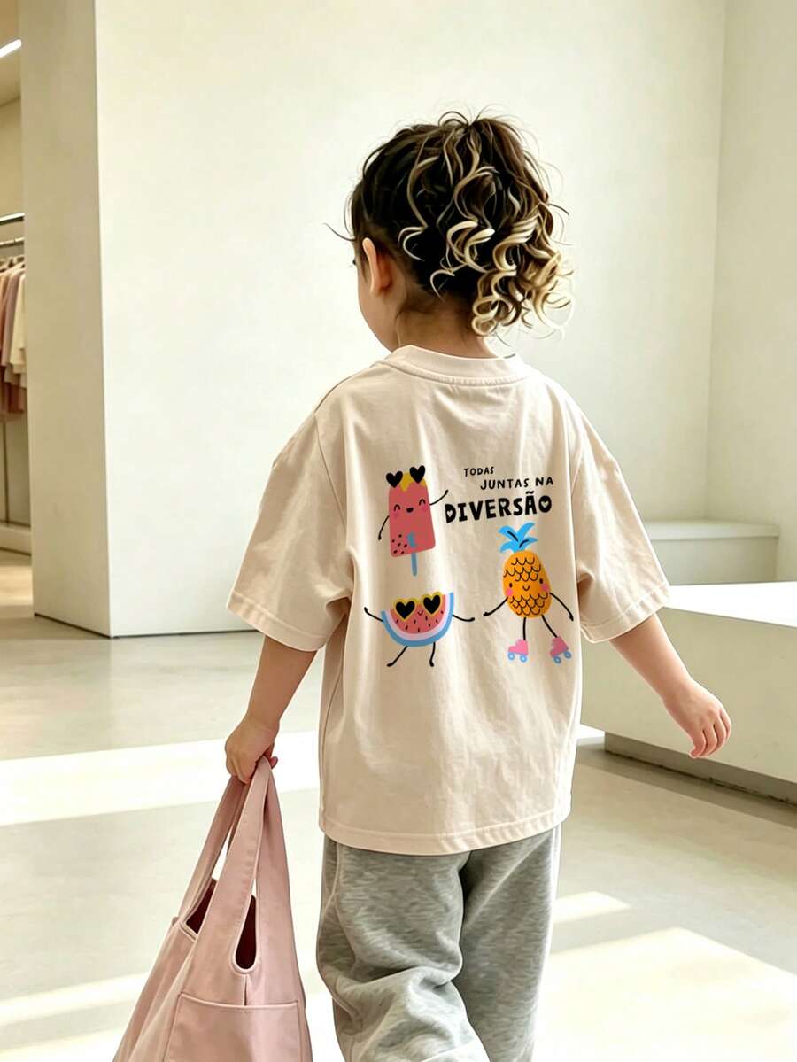 Retro Baby Girls Short Sleeve Top, Loose Round Neck Breathable Basic Style Toddler Baby Girl Outdoor Activity Outfit - Apricot - View 1