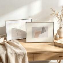 2pcs Silver Plated Metal Glass Photo Frames, European Minimalist Thin Edge INS Style, 4*6 5*7 8*10 Inches, Desktop Home Decor, Horizontal And Vertical Placement - 2pcs - View 2