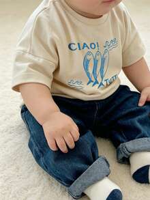 Infant Boys Apricot Crew Neck Short Sleeve T-Shirt, Premium Soft Breathable Summer Daily Play Basic Tee - Apricot - View 2