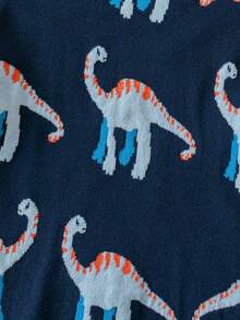 Boys Casual Cartoon Dinosaur Jacquard Crew Neck Long Sleeve Knit Sweater Pullover With Color Block Pattern, Simple Versatile For Daily Casual School Wear, Spring Autumn Winter - Navy Blue - View 4