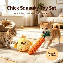 2pcs/Set Screaming Chicken Plush Doll And Braided Carrot Rope Chew Doll, Interactive Teething Doll For Small Dogs And Cats, Durable Puppy Kitten Doll, Relieve Anxiety, Suitable For Indoor Daily Entertainment - Multicolor - View 2
