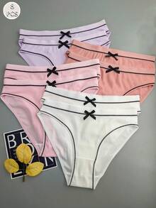 8件組女款多色牛奶絲可愛蝴蝶結舒適寬鬆運動三角內褲 - 彩色 - 查看 1