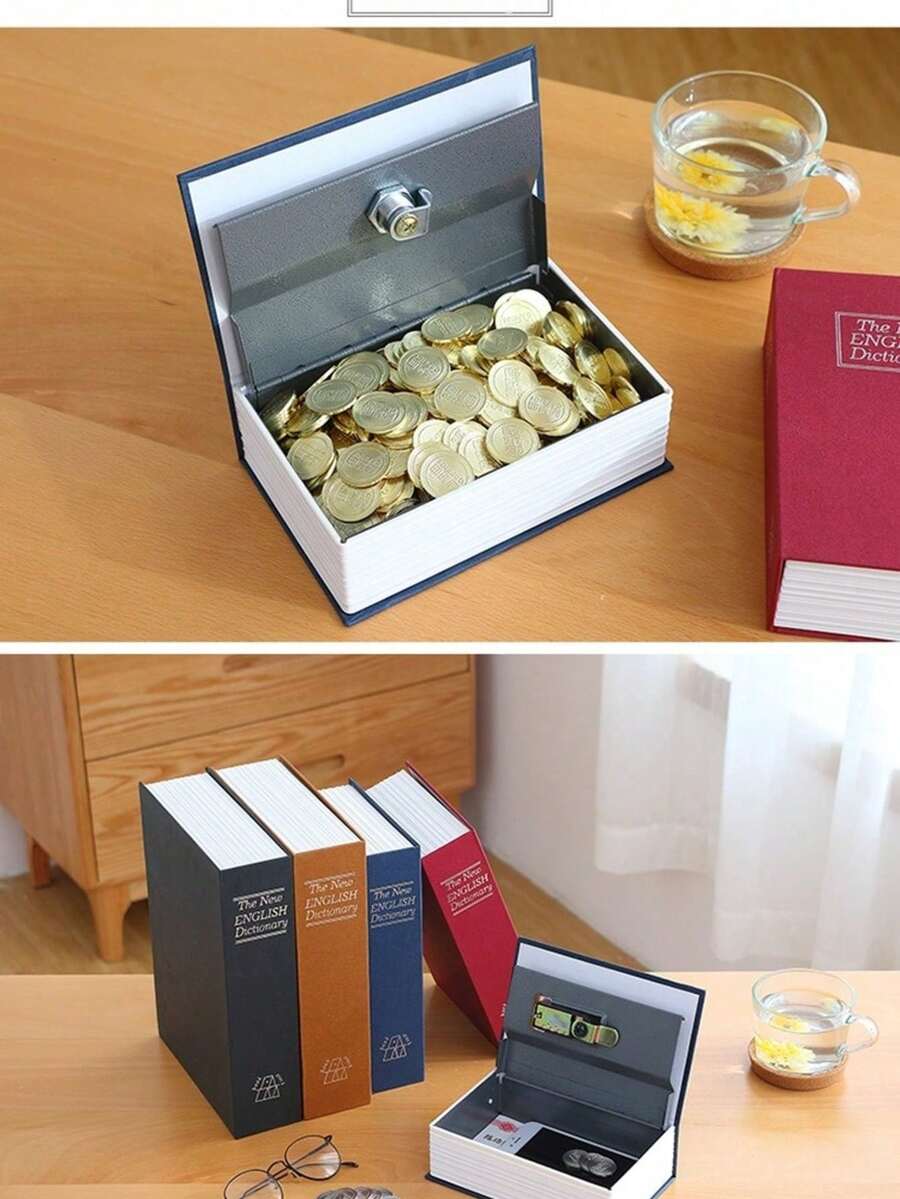 1pc Book-Shaped Money Box, Book Storage Box, Metal Material, Hidden Money Box, Key Lock, 2 Keys, Secret Base, Birthday Gift, Holiday Gift, Surprise Gift, Mysterious Gift