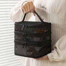Nylon Mesh 3-Layer Makeup Bag, Large Capacity Multi-Compartment Storage Bag, Multi-Function Toiletry Bag - Black - View 5