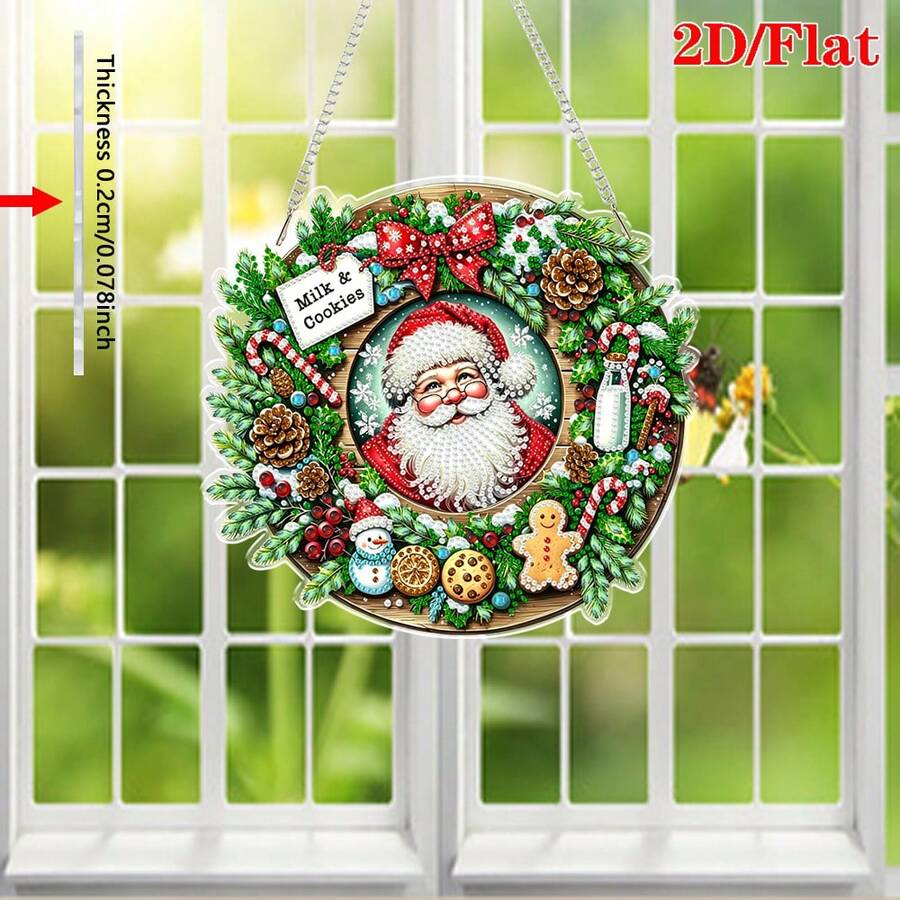 زينة معلقة بنمط إكليل بابا نويل لعيد الميلاد، طقم لوحة الماس 5D DIY لفن الماس على المكتب، ديكور طاولة بحشوة الأحجار الكريمة، حرفة يدوية لتزيين المنزل وغرفة النوم والطاولة - مشاهدة 1